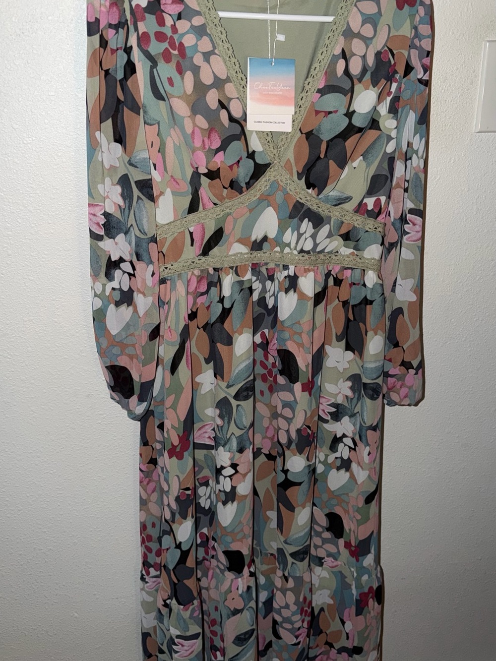 Green Floral Ankle Length Maxi Dress NWT Size M - Picture 5 of 11